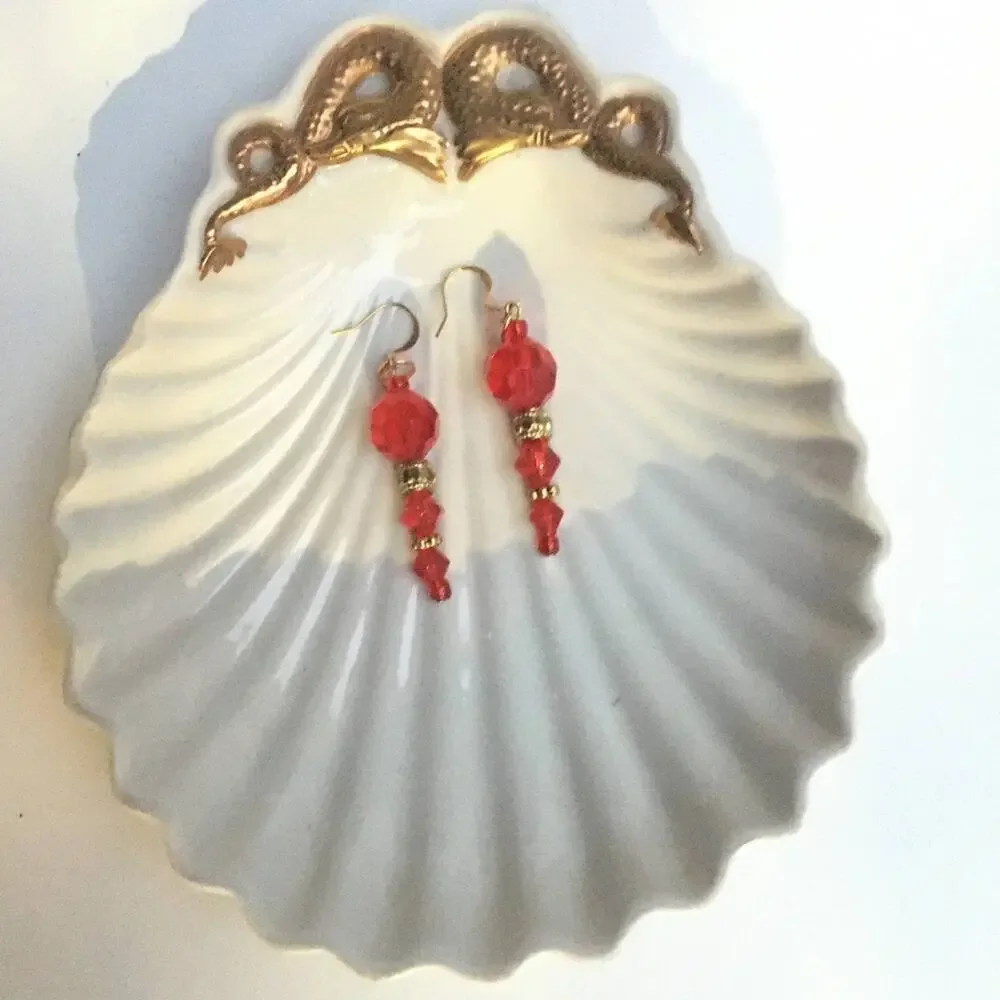 Ruby Red Gold Beaded Earrings